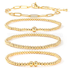 4 шт. минималистичный набор из эластичных браслетов из латунных бусин и браслетов-цепочек из нержавеющей стали 304 в виде скрепок для женщин&nbsp;XV4057-1