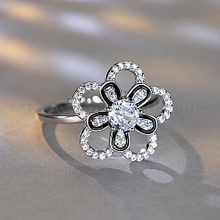 Двухслойное серебряное кольцо с цветком и микропаве из циркония для женщин HD2075-3