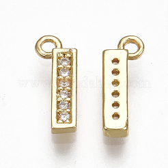 真鍮キュービックジルコニアチャーム  文字L  透明  18KGP本金メッキ  文字.i  10x4x1.5mm  穴：1mm&nbsp;X-KK-S348-330I