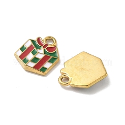 304ステンレススチールエナメルペンダント  クリスマステーマのチャーム  イオンプレーティング（ip）  18KGP本金メッキ  ボックス  14.5x11.5x2.5mm  穴：1.8mm&nbsp;STAS-L300-012G-09