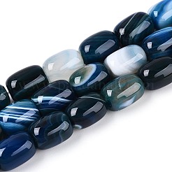 染めた天然バンド瑪瑙ビーズ連売り  バレル  マリンブルー  12.5~14x9.5~11mm  穴：0.7~0.9mm  約28個/連  15.16~15.35''（38.5~39センチメートル）&nbsp;G-T144-44D