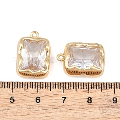 真鍮製ガラスチャーム  長方形チャーム  多面カット  ゴールドカラー  透明  19x13x5mm  穴：1.4mm&nbsp;GL-CBABDD8-16G-02
