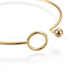 304ステンレススチールバングル  ゴールドカラー  2-1/4インチ（5.7cm）〜2-1/4インチ（5.8cm）  2mm&nbsp;BJEW-F354-11G
