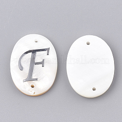 淡水シェルリンクコネクター  真鍮パーツ  文字付きの楕円  文字.f  25.5x19x3mm  穴：1.2mm&nbsp;SHEL-S274-23F-P