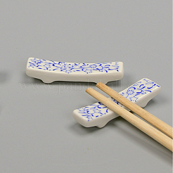 青と白の磁器の箸置き4個  長方形の形  花  53.5x13x13mm&nbsp;DJEW-LP0001-15