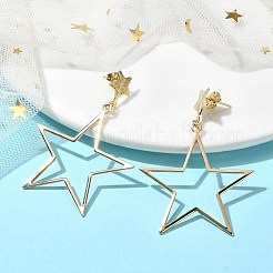 真鍮製ダングルスタンドピアス  中空スター  ゴールドカラー  53x38mm&nbsp;EJEW-TA00362