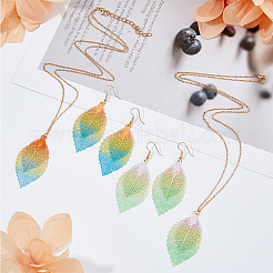 2 комплект из 2-х цветного филигранного колье с подвеской в виде листа и сережек-подвесок&nbsp;SJEW-FI0001-03