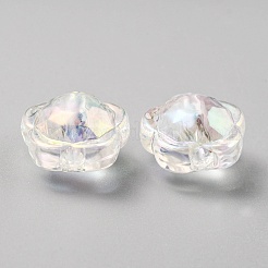 UVメッキレインボー虹色アクリルビーズ  ツートンカラーの二層ビーズ  花  透明  12x12.5x8.5mm  穴：2.5mm&nbsp;OACR-A014-03A