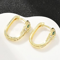 真鍮製マイクロパヴェキュービックジルコニアフープピアス  ヘビ  16KGP本金メッキ  19x15x6.5mm&nbsp;KK-CBAD104-04G-G