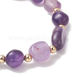 Stretch-Armbänder aus natürlichem Amethyst und Messingperlen für Damen&nbsp;BJEW-JB13414-01
