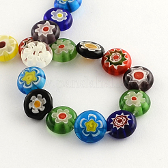 Perles plates de verre à la main millefiori rondes&nbsp;X-LK-R004-53