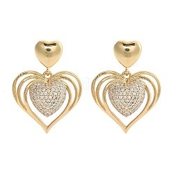 Серьги-гвоздики с микропаве из латуни и прозрачными кубическими цирконами для женщин&nbsp;LS-EJEW-F352-05G-03