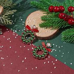 Boucles d'oreilles pendantes guirlande de noël tressée en perles de verre&nbsp;EJEW-TA00082