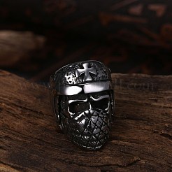 メンズステンレススチールフィンガー指輪  ワイドバンドリング  スカル  アンティークシルバー  usサイズ9（18.9mm）&nbsp;RJEW-BB29866-9