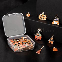 56 Uds. 7 colgantes de esmalte de aleación con tema de halloween dorado claro de estilo&nbsp;ENAM-LS0001-59