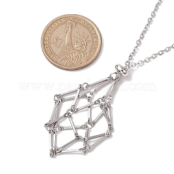 3 collier pendentif cage en pierre de cristal en acier inoxydable 201&nbsp;NJEW-JN04749