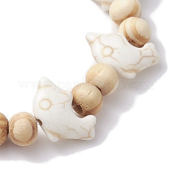 Пляжные эластичные браслеты с синтетической бирюзовой краской «дельфин» и бисером&nbsp;BJEW-JB10288-01