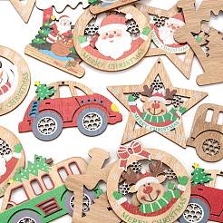 18 pièces thème de noël gros pendentifs en bois naturel&nbsp;WOOD-LS0001-07