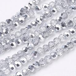 電気メッキガラスビーズセット  半分メッキ  ファセット（32ファセット）  ラウンド  銀メッキ  4mm  穴：1mm  約87~93個/連  32~33cm&nbsp;EGLA-J042-4mm-H02