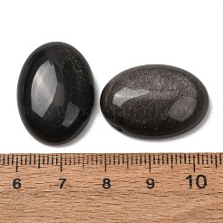 天然の銀色の光沢を持つ黒曜石のカボション  オーバル  25x18x7~7.5mm&nbsp;G-G741-18x25mm-23