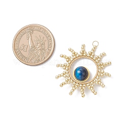 Круглый натуральный окрашенный тигровый глаз с подвесками в виде солнца из стеклянных бусин PALLOY-MZ01082-01