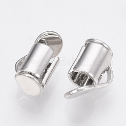 真鍮製チューブ型スライド式コードエンド紐留めパーツ  スライダエンドキャップ  プラチナ  6x6x4mm  穴：1x2mm  内径：3mm&nbsp;X-KK-Q747-11A-P