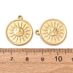 304ステンレスペンダント  イオンプレーティング（ip）  フラットラウンド、サンチャーム付き  18KGP本金メッキ  20.5x18x2mm  穴：1.6mm&nbsp;SA-CBABD1E-06G