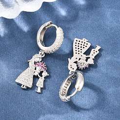 Orecchini a cerchio pendenti in zircone chiaro micro pavè di zirconi in ottone&nbsp;EJEW-G471-41P
