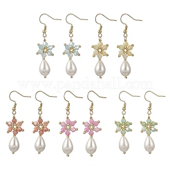 Pendientes colgantes con perlas bicónicas de vidrio galvanizado anti-deslustre y forma de lágrima.&nbsp;EJEW-MZ00765