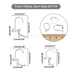60個 3スタイル 304ステンレススチール フレンチフックピアス金具  カン付き  ステンレス鋼色  14.5~18x10~12x1.5~2mm  穴：1.2~2mm  20個/スタイル&nbsp;STAS-UN0029-65