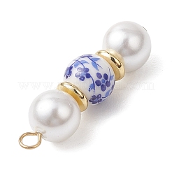 Подвески из фарфора с синим цветочным принтом и ракушечным жемчугом ручной работы&nbsp;PALLOY-JF04785