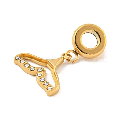 イオンプレーティング（IP）304ステンレスペンダント  rhonestoneと  魚尾  ゴールドカラー  23.5mm  穴：4.5mm&nbsp;STAS-U005-30G
