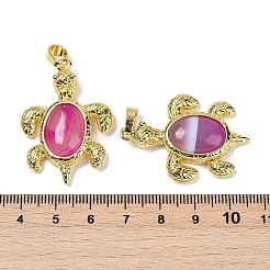 Natürlicher gebänderter Achat (gefärbt und erhitzt) und Messinganhänger&nbsp;KK-F887-01G-09