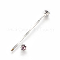 真鍮タイピン  ラインストーン付き  プラチナ  ライトアメジスト  64mm  ピン：1.6mm&nbsp;JEWB-WH0006-01B