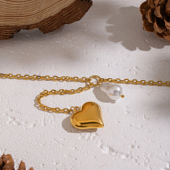 Модные женские ожерелья с кисточками и сердцем из нержавеющей стали 304 и искусственного жемчуга&nbsp;RO2215