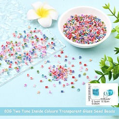 80 г 8-цветные двухцветные внутренние цвета прозрачные стеклянные бусины&nbsp;SEED-YW0003-18