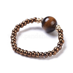 Натуральные кольца с эластичным тигровым глазом RJEW-JR00255-02