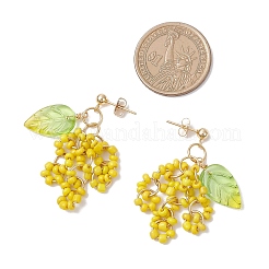 Серьги-гвоздики с цветком из стеклянных бусин ручной работы&nbsp;EJEW-TA00703