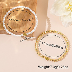 2 шт. минималистичный набор эластичных браслетов с крестом из искусственного жемчуга и латуни.&nbsp;QX2906-1