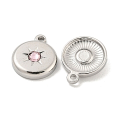 ガラスチャーム  304ステンレススチール製金具付き  フラットラウンド  ステンレス鋼色  19x15x3.5mm  穴：1.8mm&nbsp;STAS-P356-45P