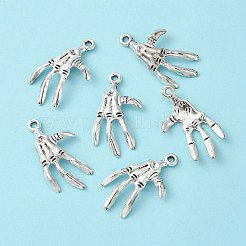 チベット風合金スケルトンハンドペンダント  アンティークシルバー  鉛フリー＆カドミウムフリー  32x19x3mm  穴：2mm&nbsp;LF1287Y