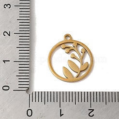 ステンレスペンダント201個  レーザー切断  リーフチャーム付きフラットラウンド  ゴールドカラー  17x15x1mm  穴：1.5mm&nbsp;STAS-E211-03G