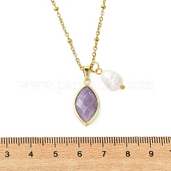 Collane con catena satellitare in acciaio inossidabile 304 con ciondolo in lepidolite naturale sfaccettata&nbsp;NJEW-JN06057-02