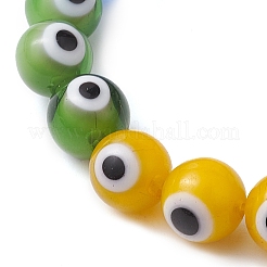 7色 8mm ラウンド合金 ハンドメイド イーブルアイ ランプワーク ストレッチ ブレスレット  女性のための生命の木の魅力のブレスレット  カラフル  内径：2-1/4インチ（5.8cm）  ビーズ：8mm&nbsp;BJEW-JB10198-02