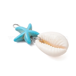 8 шт. подвески в виде морской звезды из натуральной ракушки каури двух цветов и окрашенной синтетической бирюзы&nbsp;PALLOY-JF04130-01