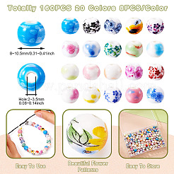 160шт 20 стиля фарфоровые бусины ручной работы с принтом&nbsp;PORC-TA0001-14