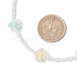 Ожерелья из акриловых и стеклянных бусин в виде цветов для женщин NJEW-JN05291-01