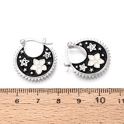 Серьги-кольца с цветочной эмалью из латуни&nbsp;EJEW-Z157-02P