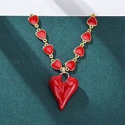 Ожерелья с подвеской в виде сердца из латуни и красной эмали для женщин&nbsp;NJEW-G162-03G
