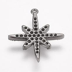 真鍮製マイクロパヴェキュービックジルコニアペンダント  スター  ガンメタ色  19x16x2mm  穴：1mm&nbsp;ZIRC-P060-06B